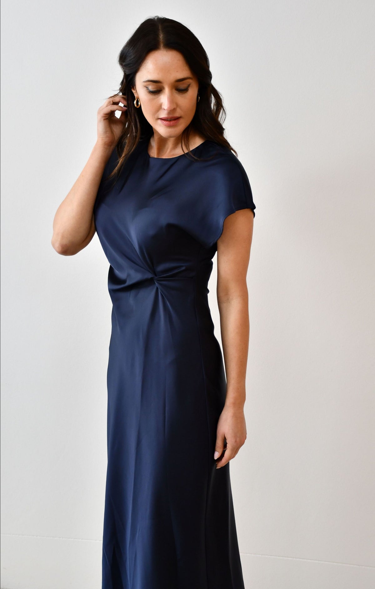 Satin Twist Front Maxi Dress