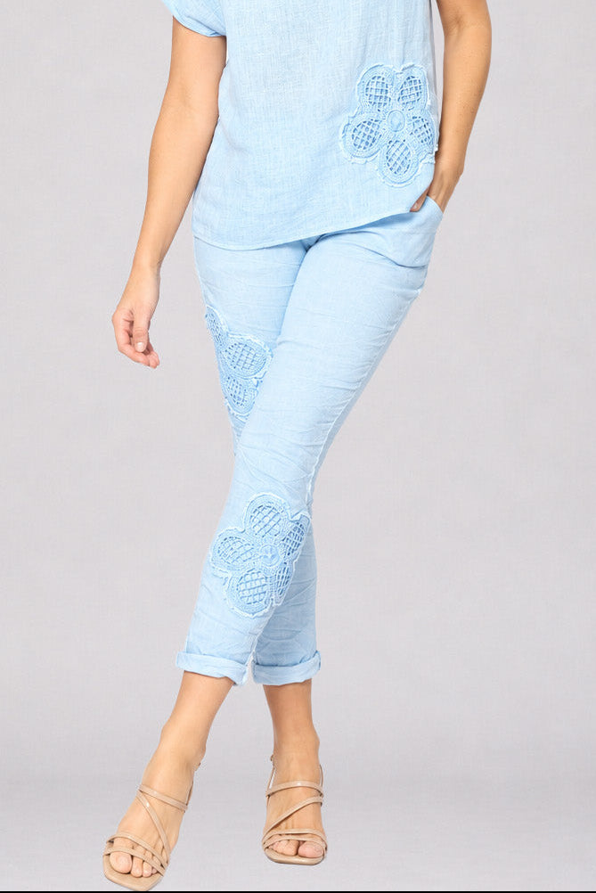 Applique Flower Pants
