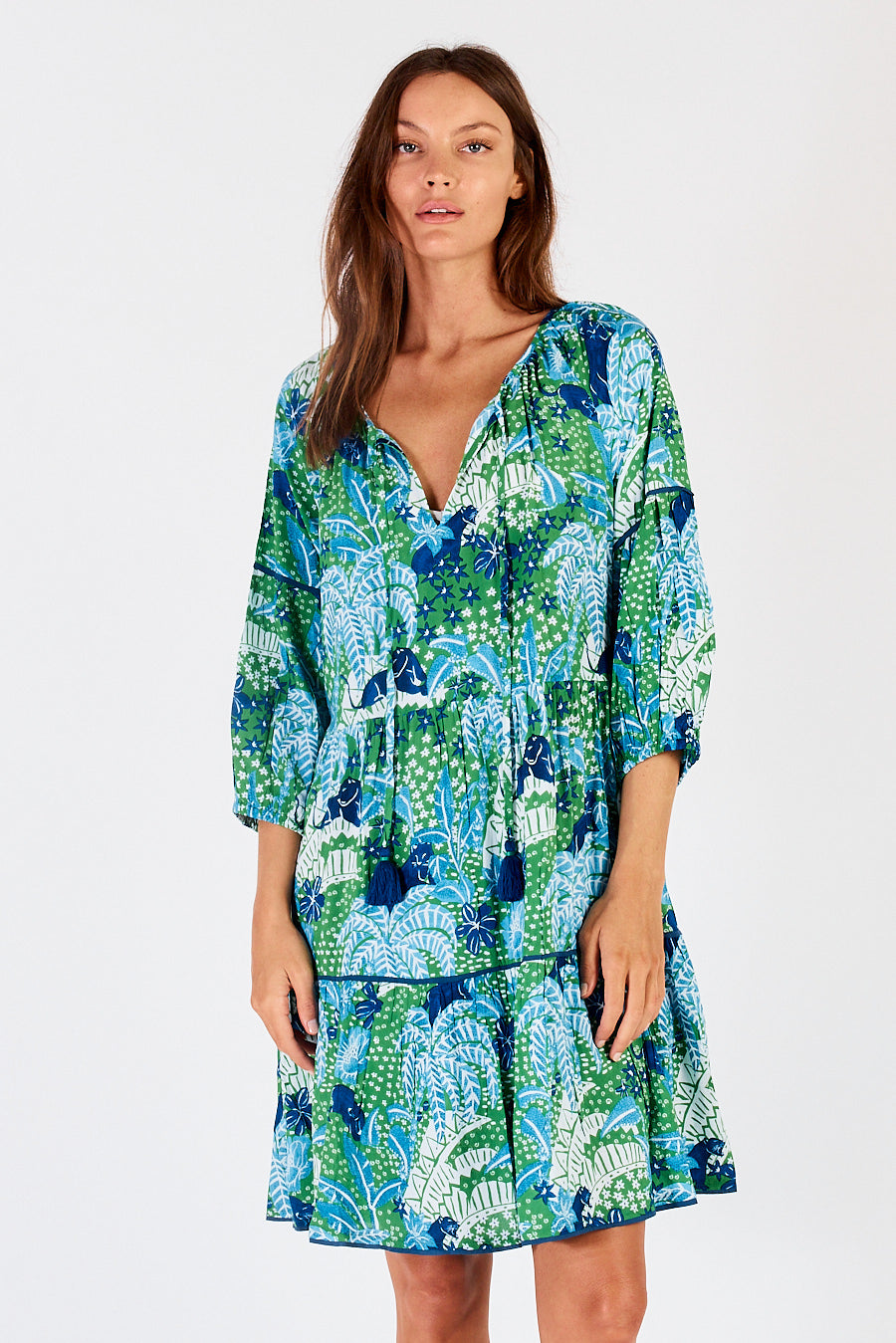 LulaSoul's Tivoli Tiered Midi Dress in Sea.
