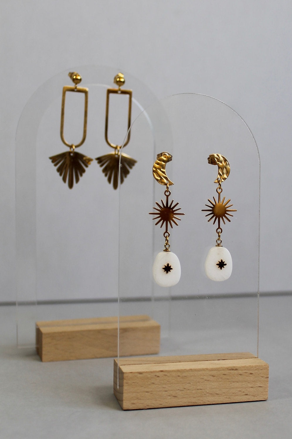 Moon and Stone Star Drop Earrings