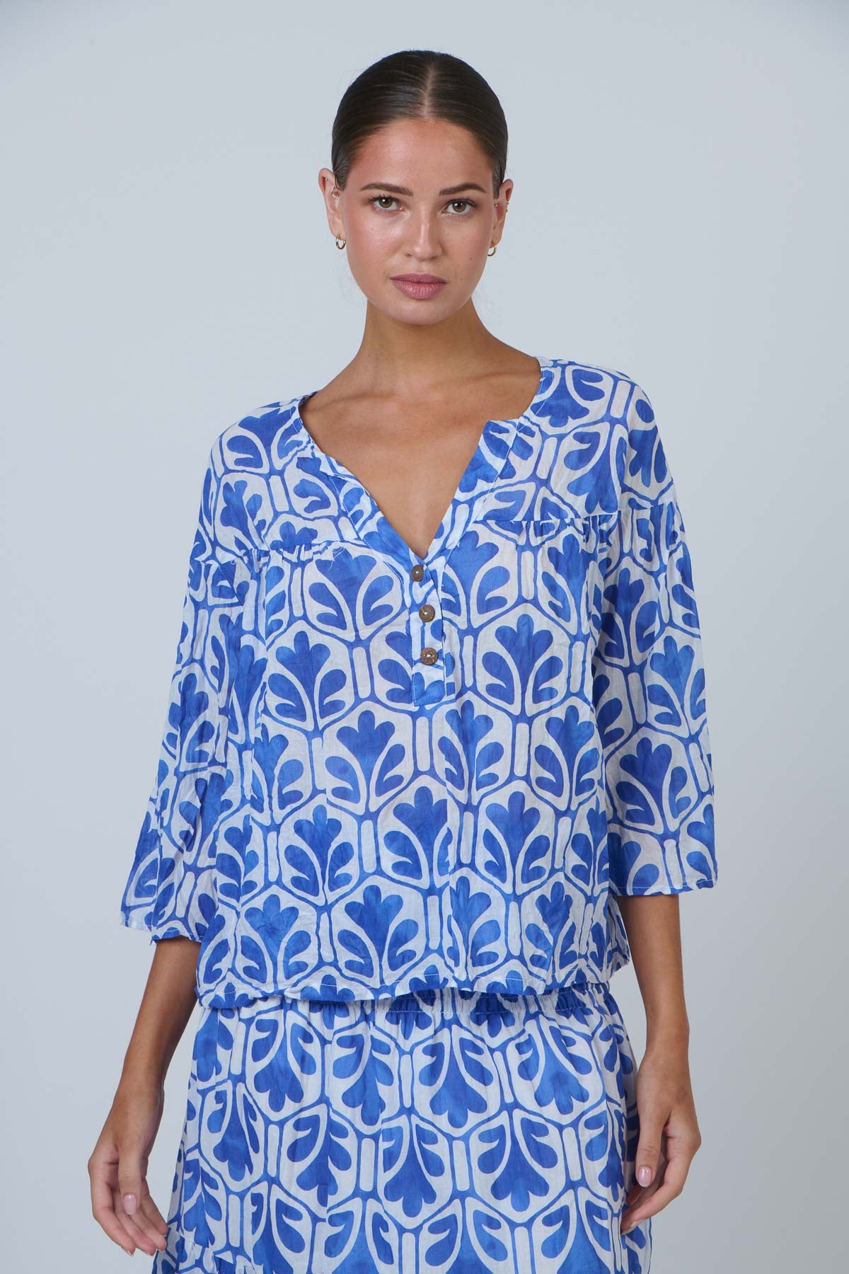 V-Neck Button Detail Top