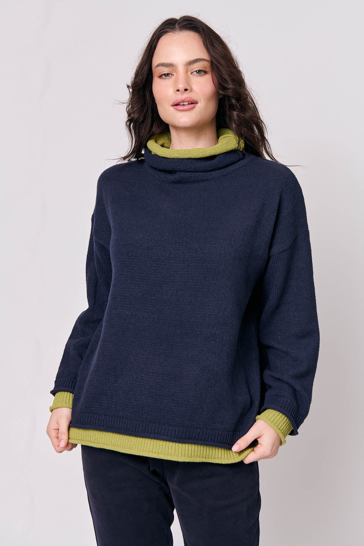 Contrasting Cowl Neck Knit Jumper
