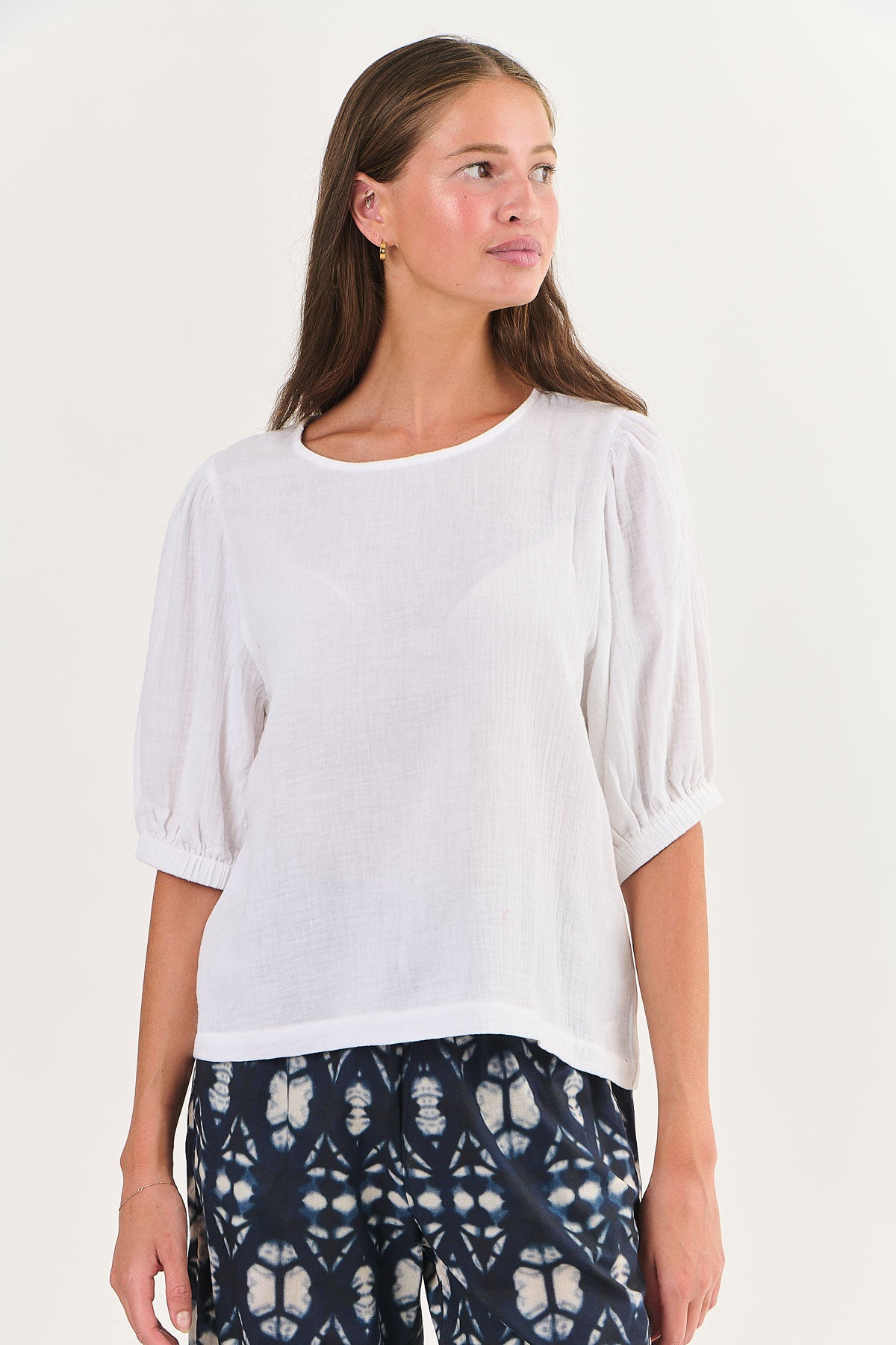 Front of womens' magma round neck cotton blouse top by Namastai.