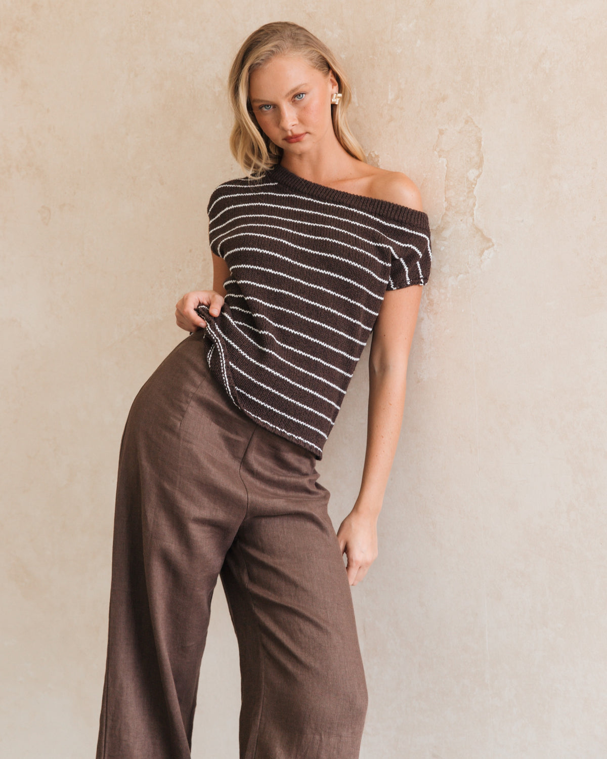 One Shoulder Boucle Knit Top