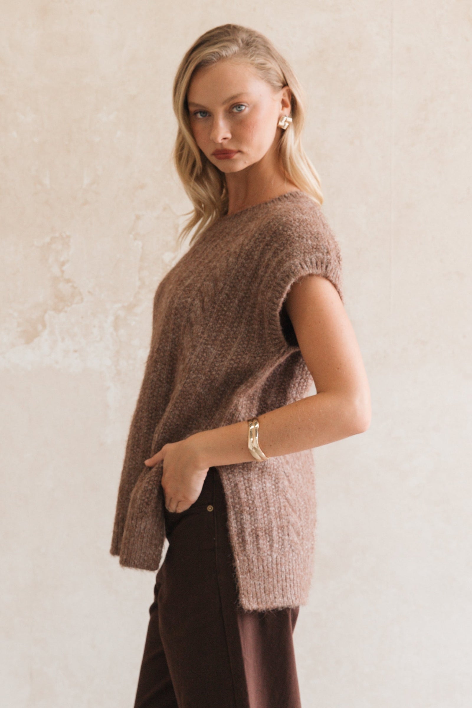 Fluffy Cable Knit Vest