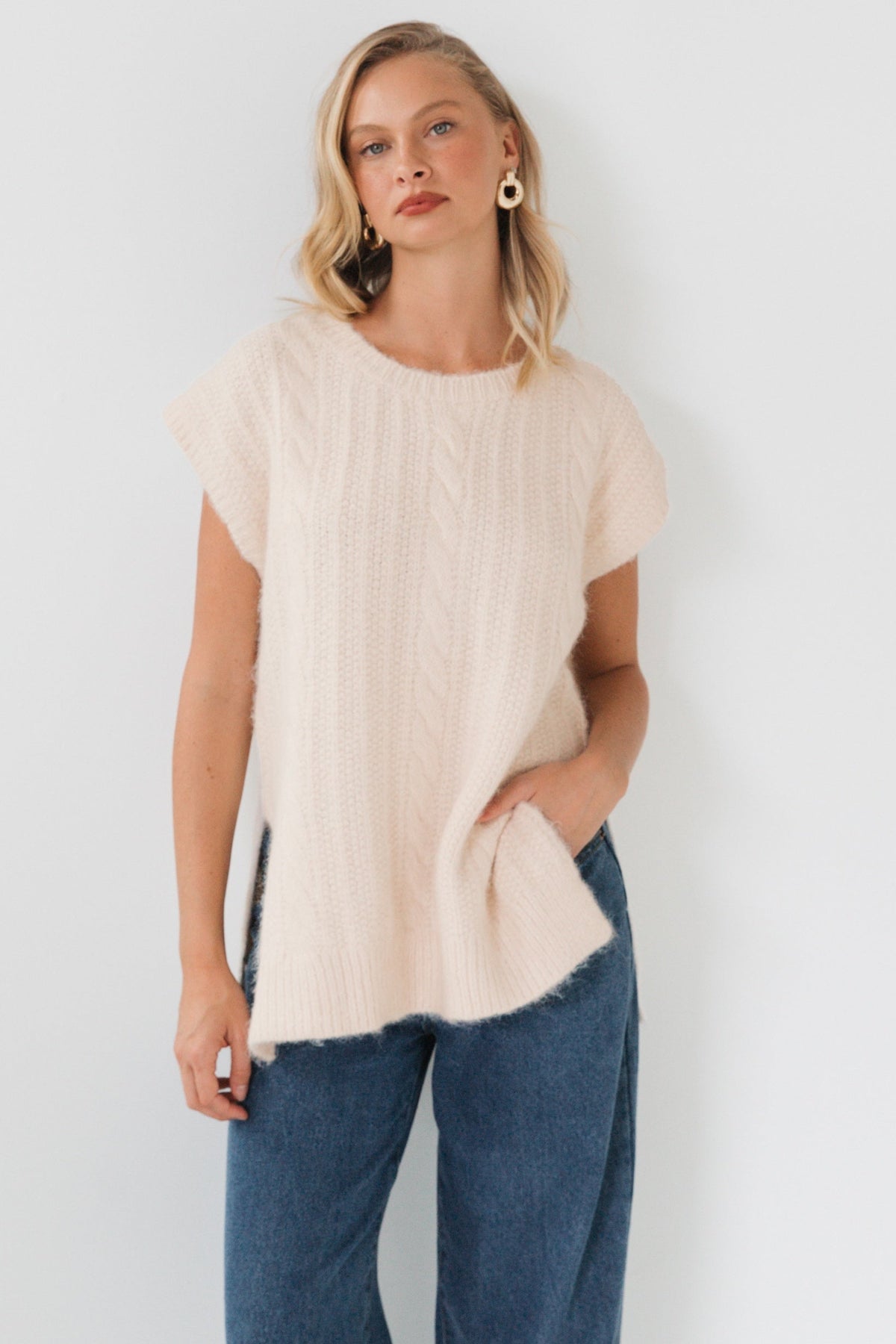 Fluffy Cable Knit Vest