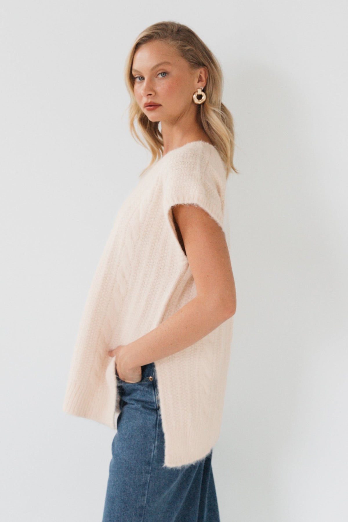 Fluffy Cable Knit Vest