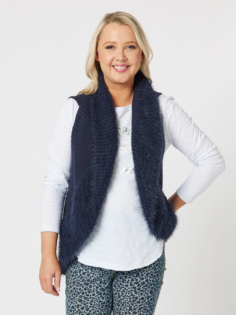 Fluffy Trim Knit Vest