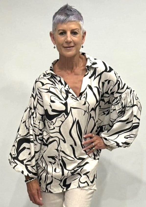 Abstract Print Linen Top