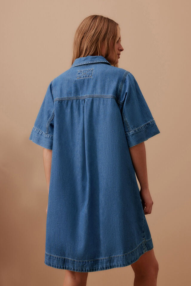 Ava Short Sleeve Yoke Detail Mini Dress