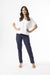 Woman wearing One Summer's Cotton Bangalene Navy Blue Pant with a full length and lightweight feel.