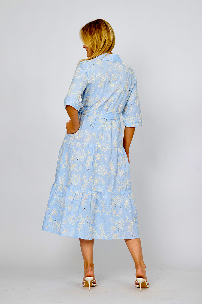 Floral Embroidered Tiered Shirt Dress