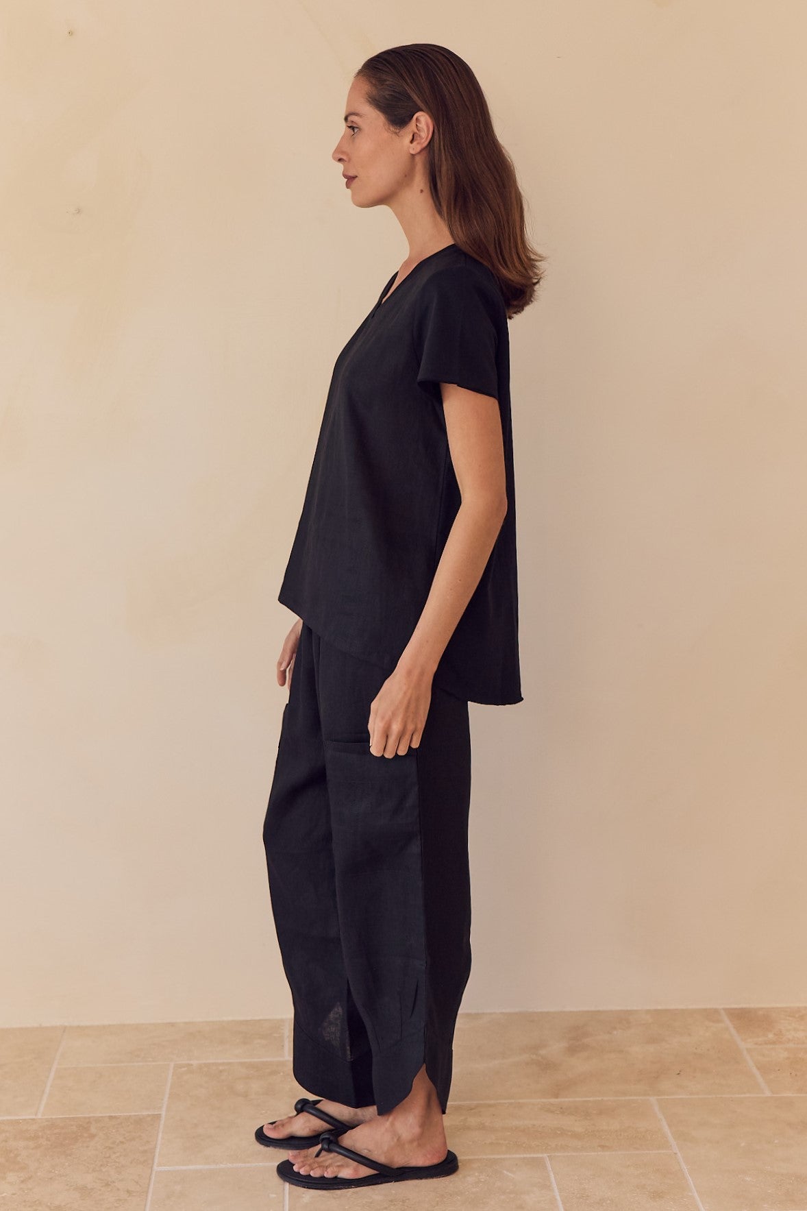 Cotton Contrast Trim Linen Top