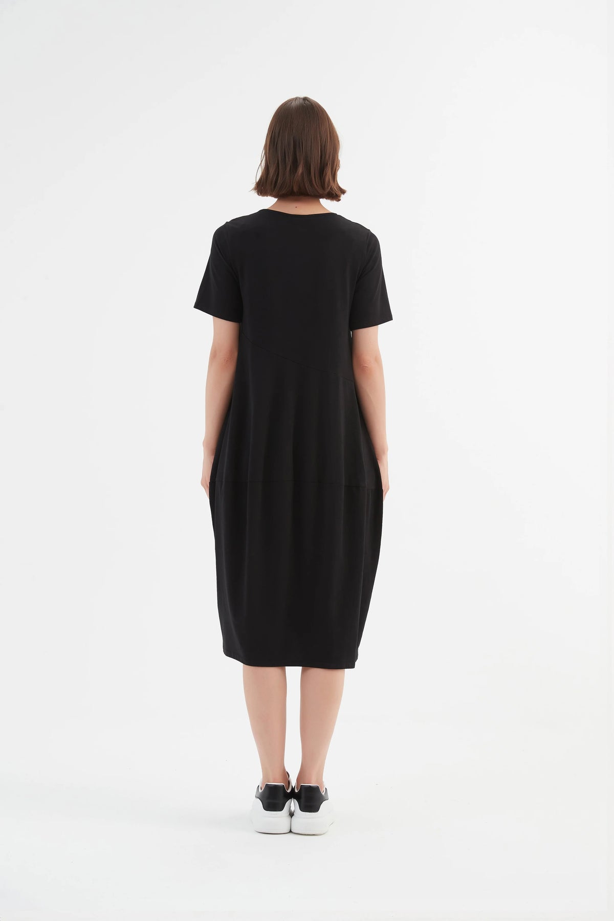 Short Sleeve Diagonal Seam Dress