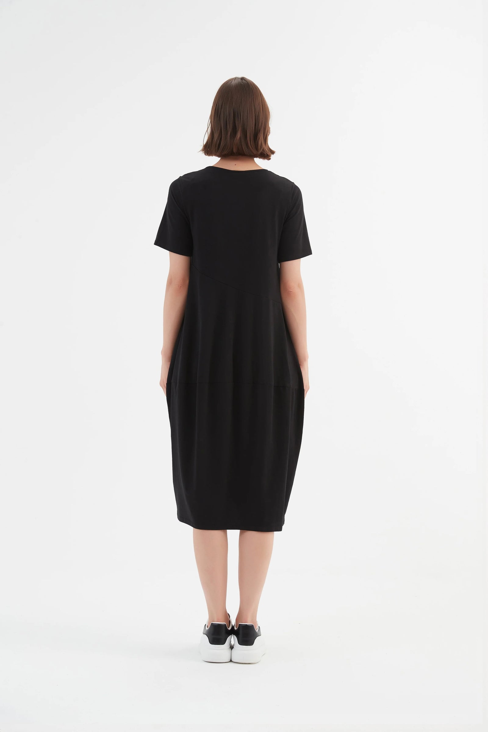 Short Sleeve Diagonal Seam Dress