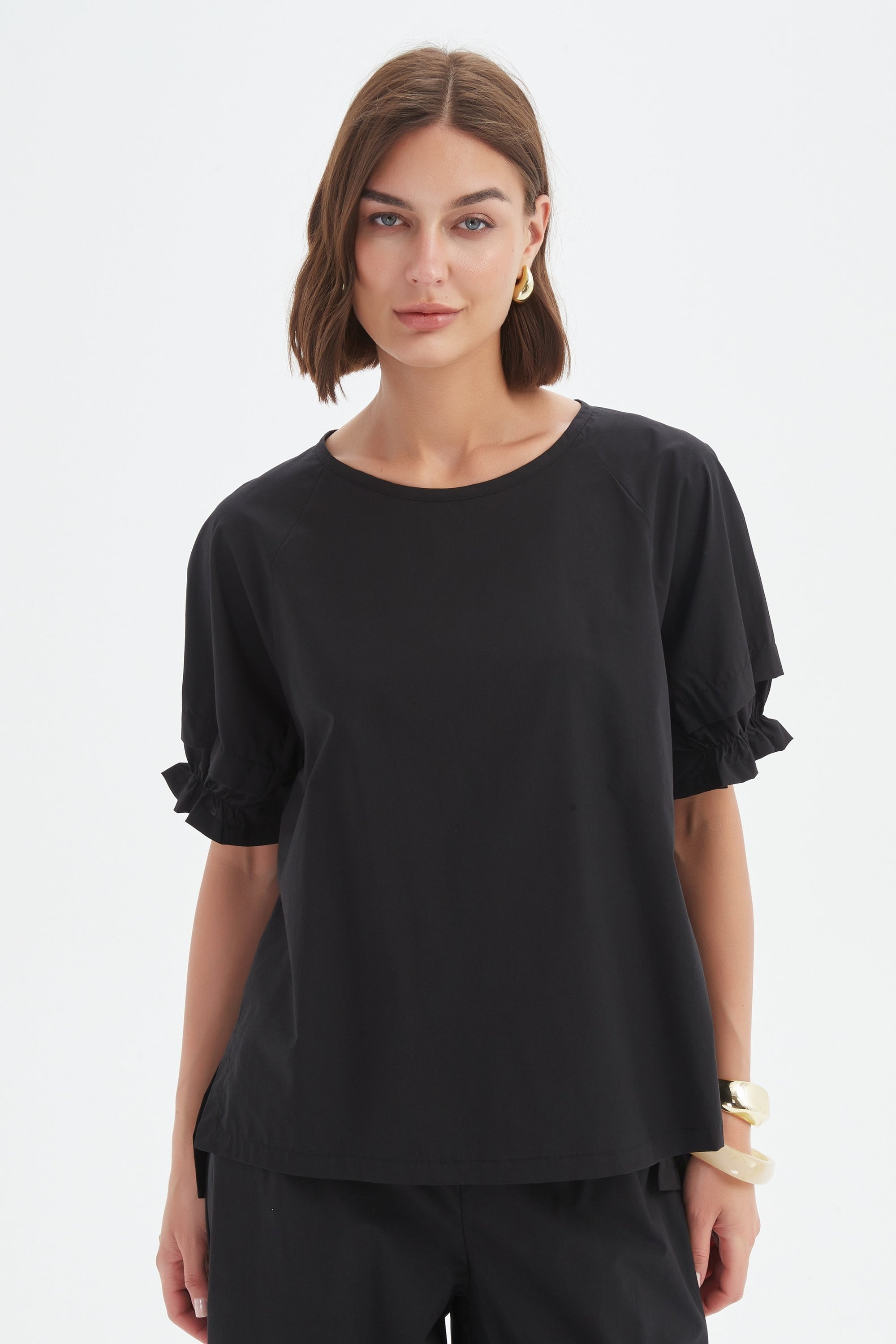 Ruffle Sleeve Lyocell Top
