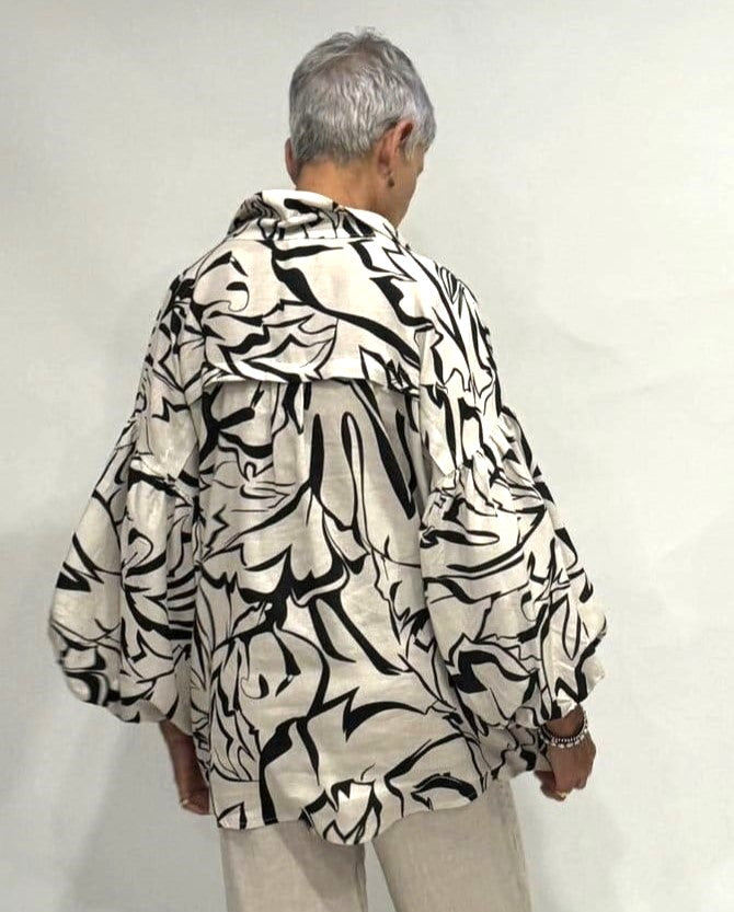 Abstract Print Linen Top