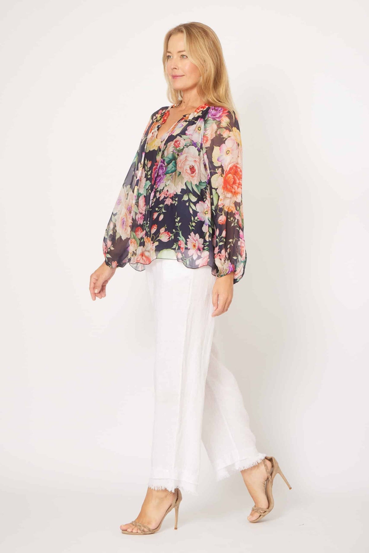 High Frill Tie Neck Top