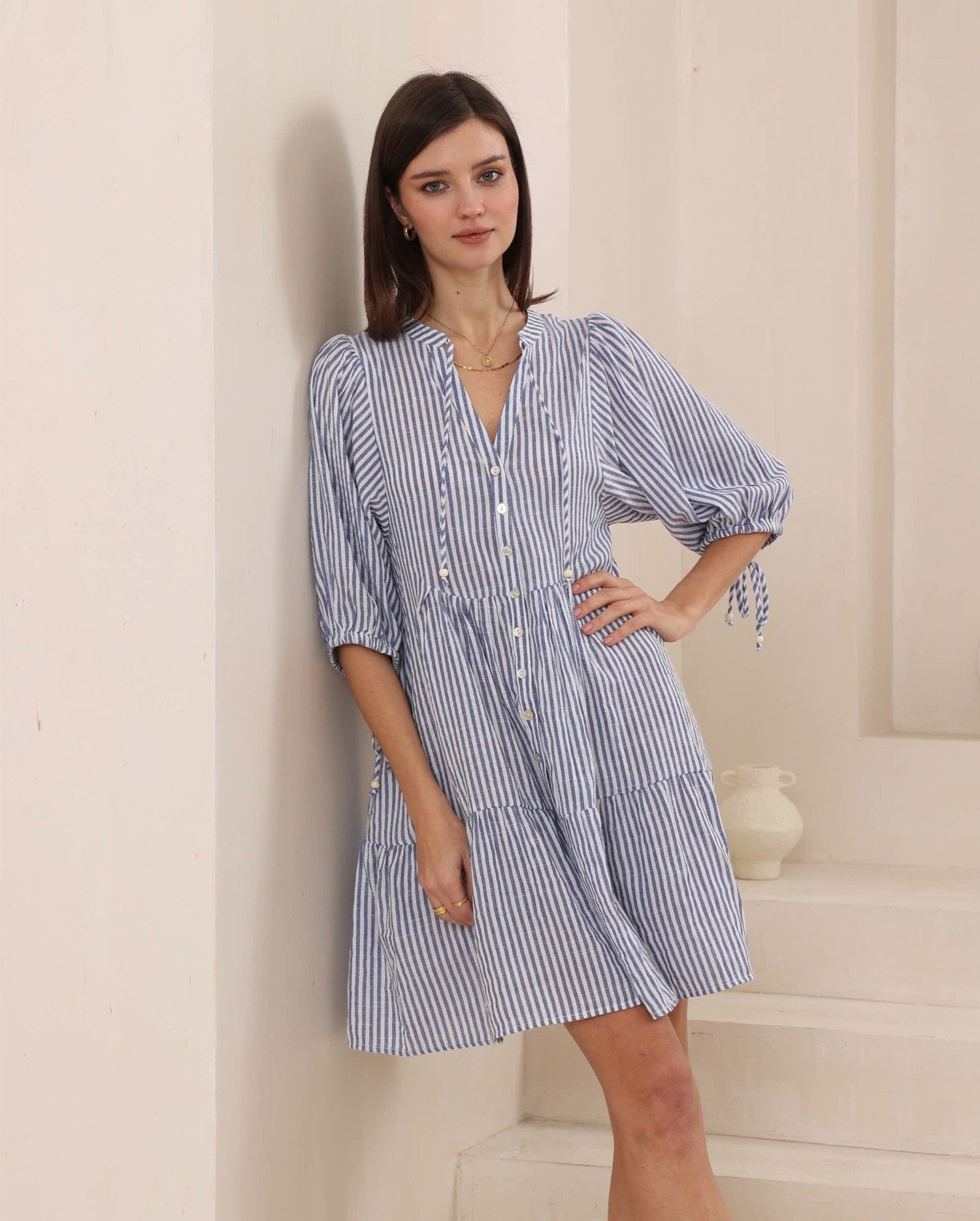 Striped Tiered Midi Dress