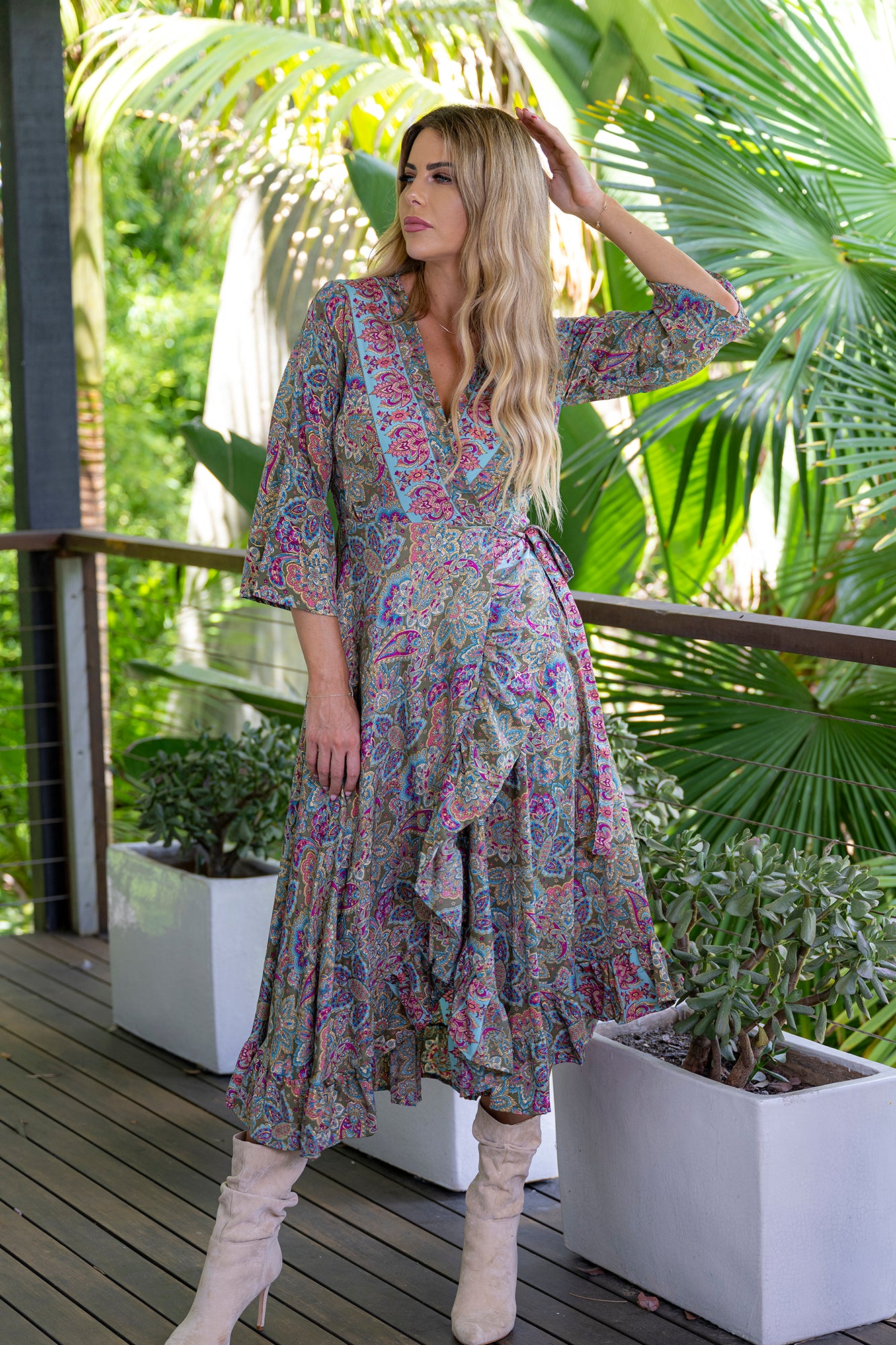 Olive Long Sleeve Wrap Dress