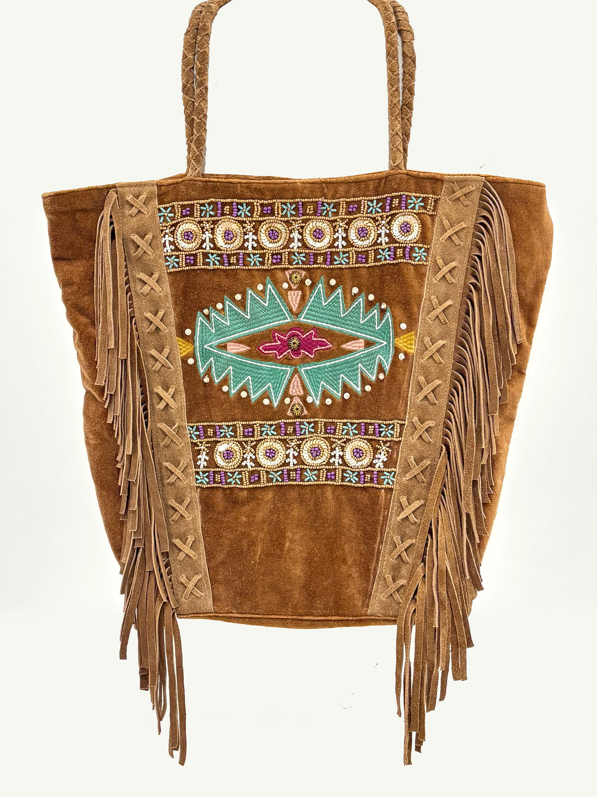 Velvet Suede Embroidered Bucket Bag