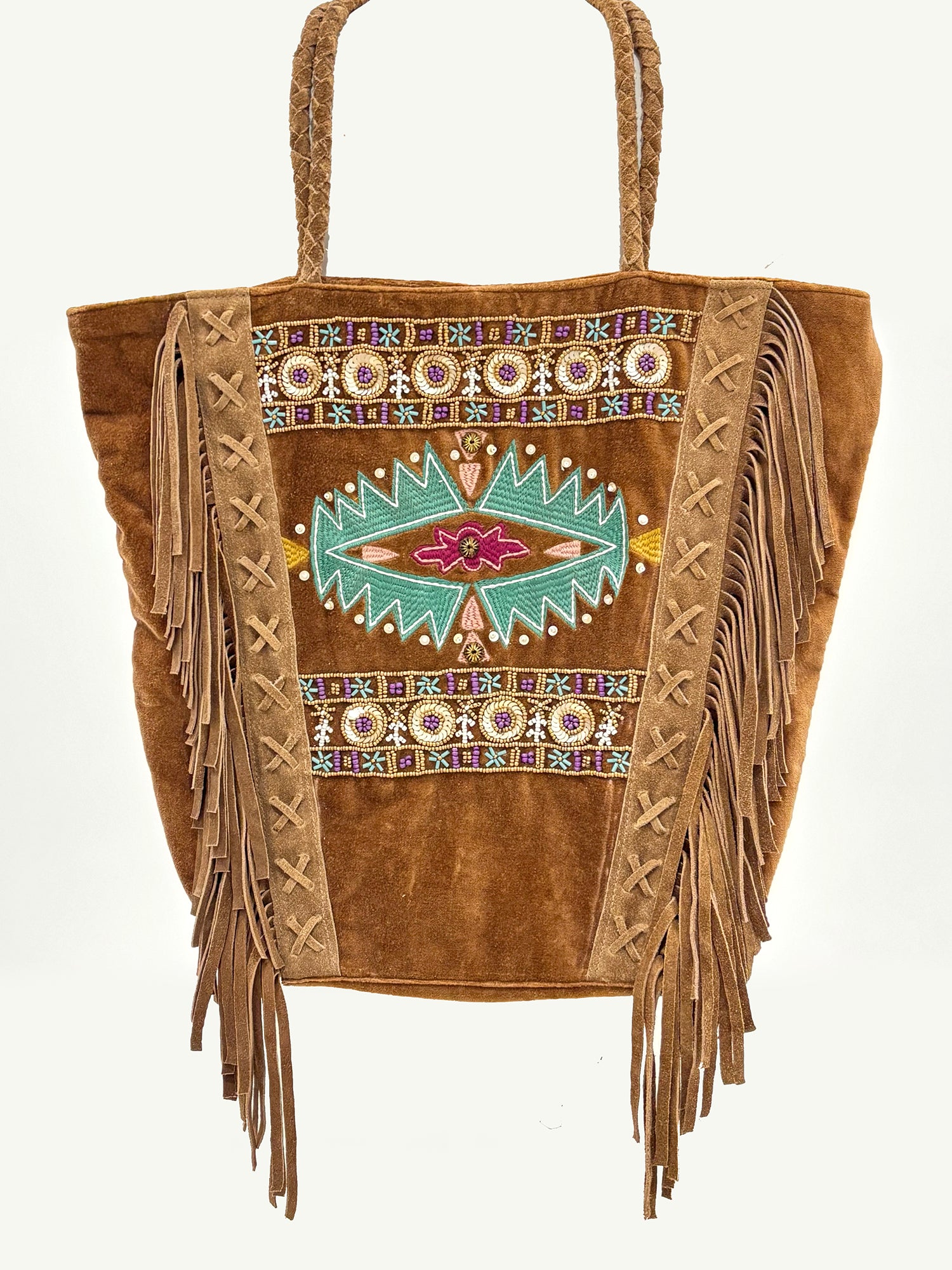 Velvet Suede Embroidered Bucket Bag