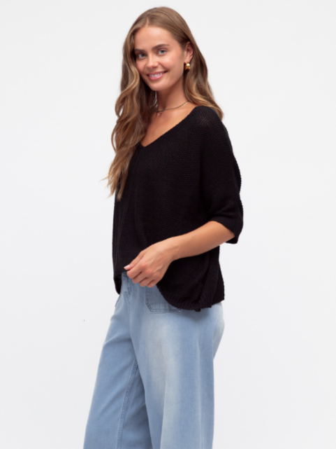 Relaxed V Neck Knit Top