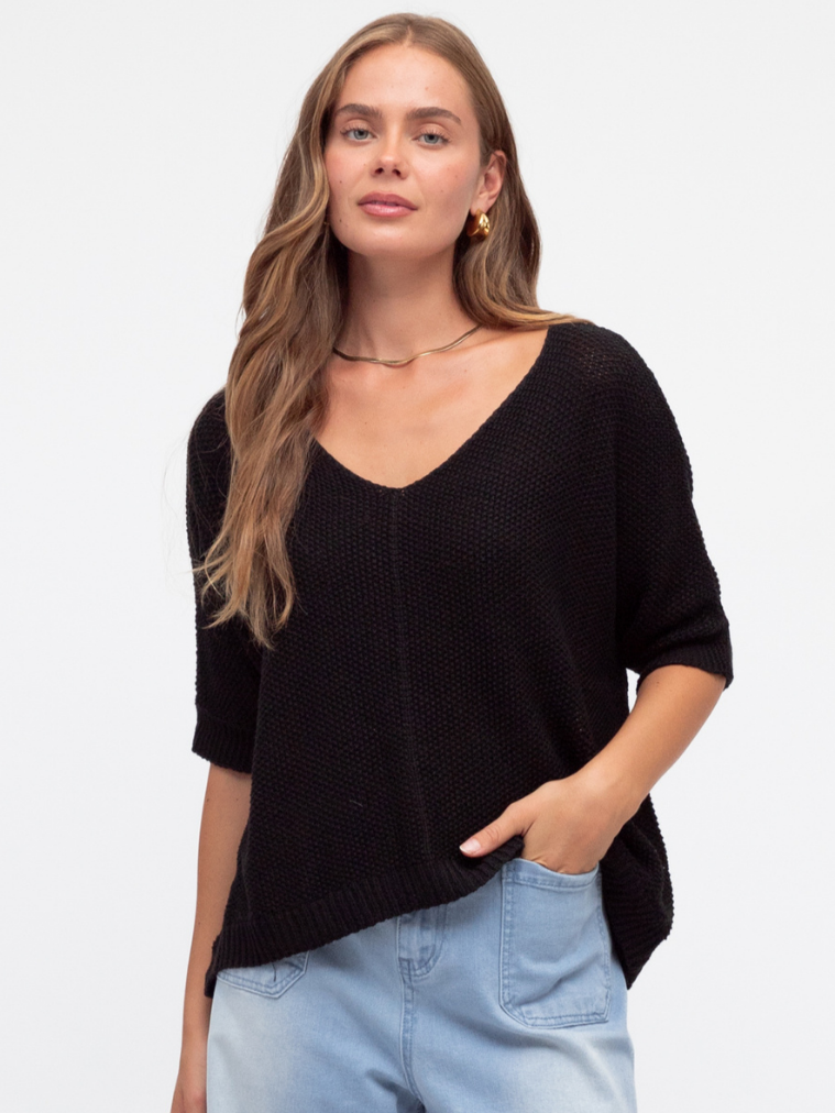 Relaxed V Neck Knit Top