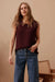 Woman wearing wine brown sleeveless Margot knit mesh tank top  by Ceres life.
