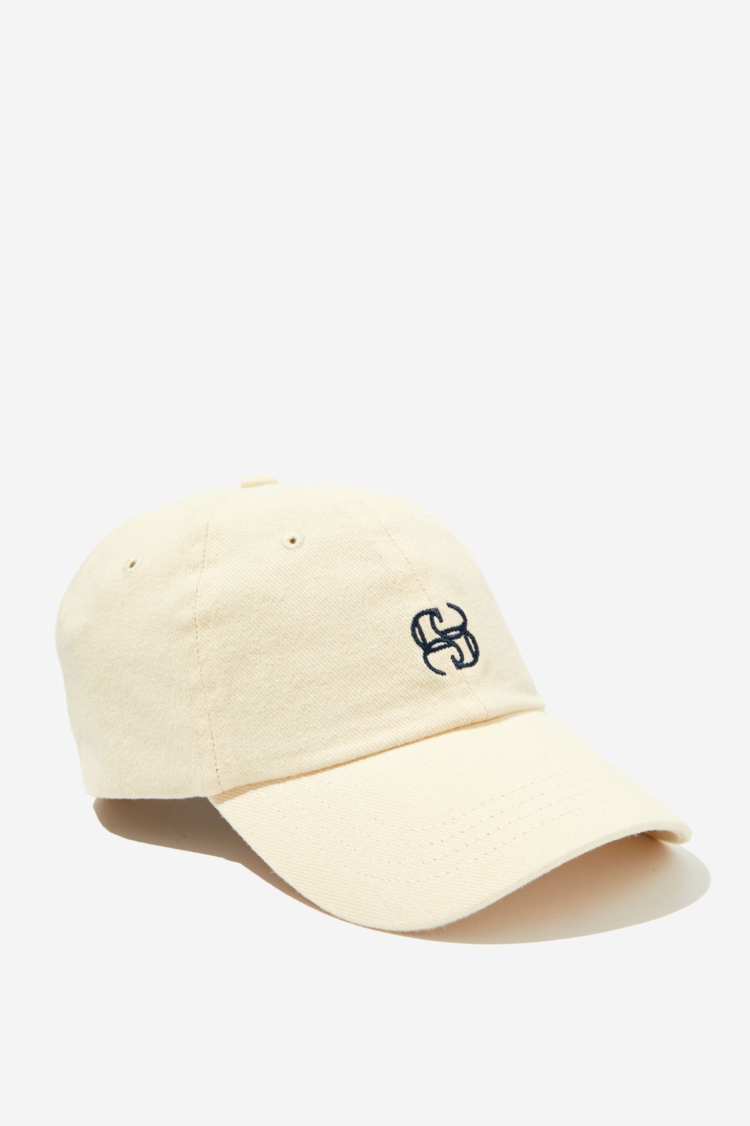 Pip Everyday Monogrammed Cap in White Ecru with Navy embroidery by Ceres Life.