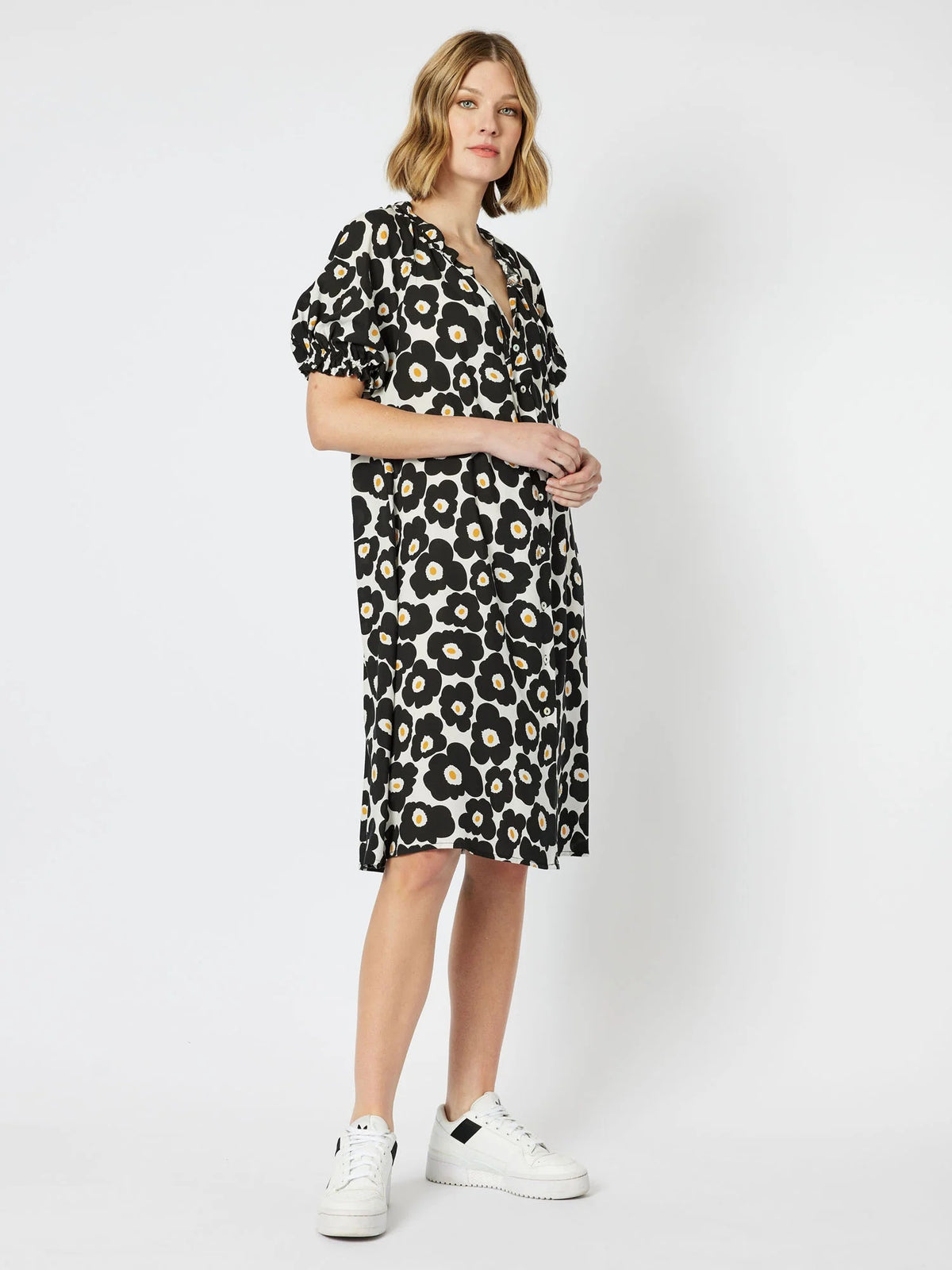 Poppy Print Button Front Dress