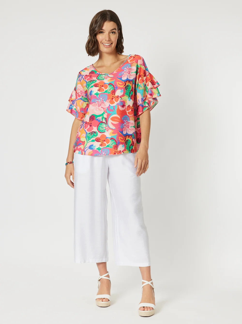 Clarity Ladies Villa Wide Leg Crop Pants in White.