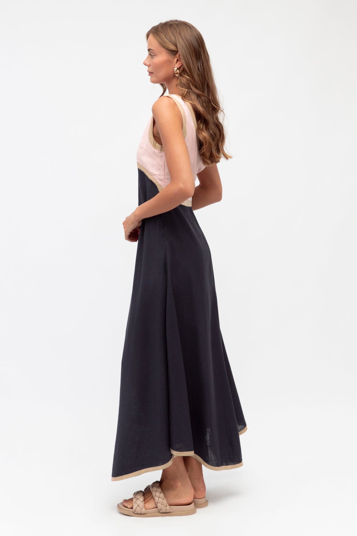 knee length dresses for ladies Contrast Split Maxi Dress in Pink and Navy by Ebby & I - Kindred Spirit knee length dresses for ladies Contrast Split Maxi Dress in Pink and Navy by Ebby & I - Kindred Spirit