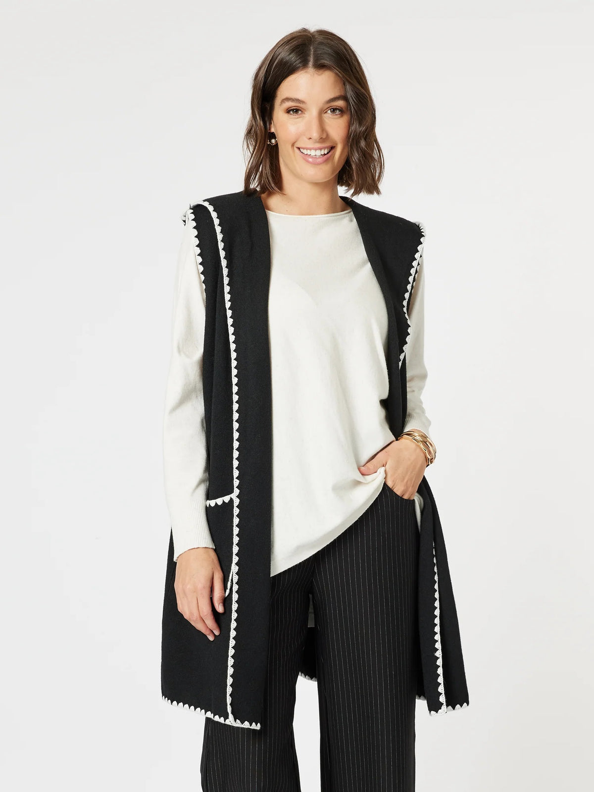 Cosy Contrast Detail Hooded Vest