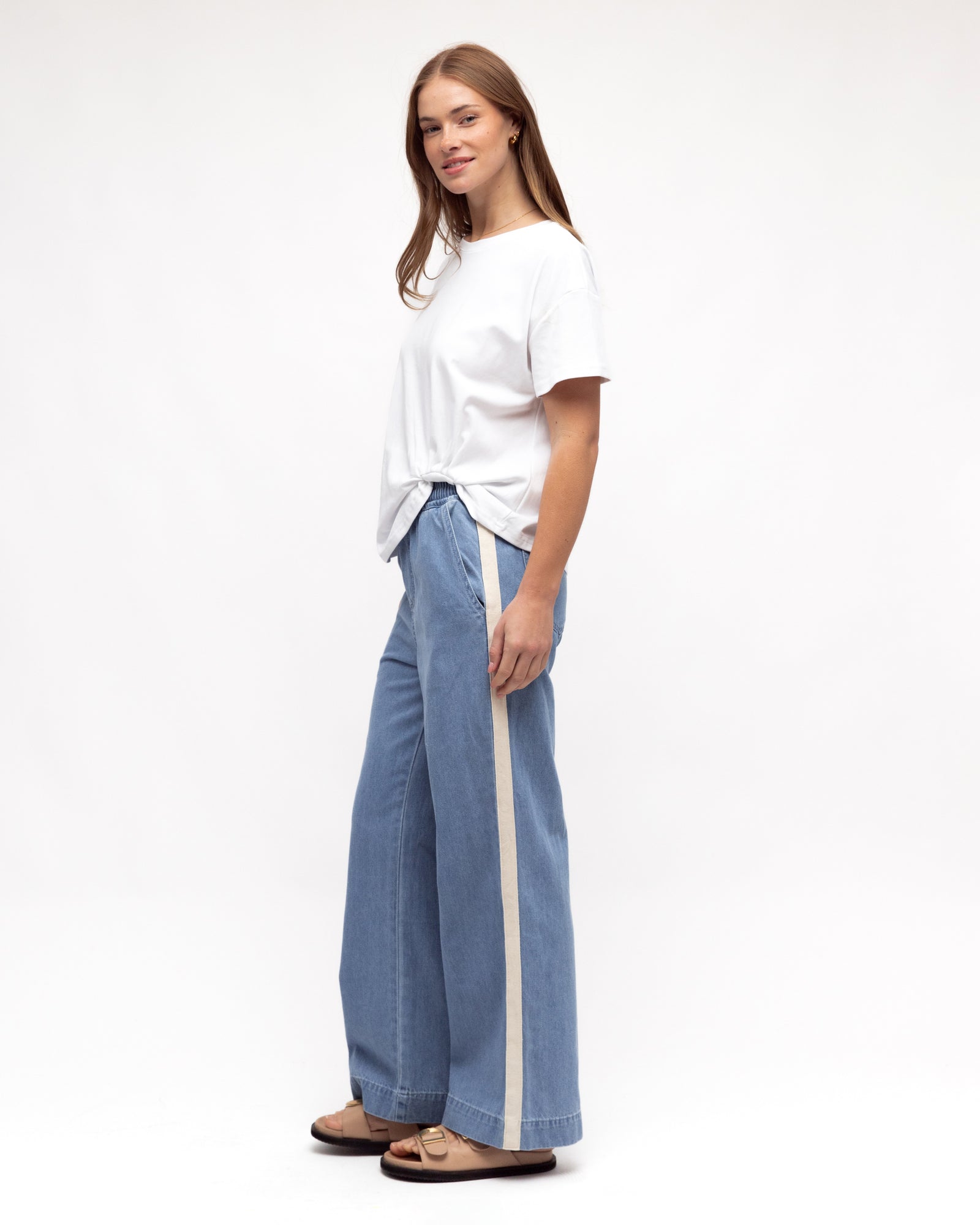 Cream Side Stripe Jeans