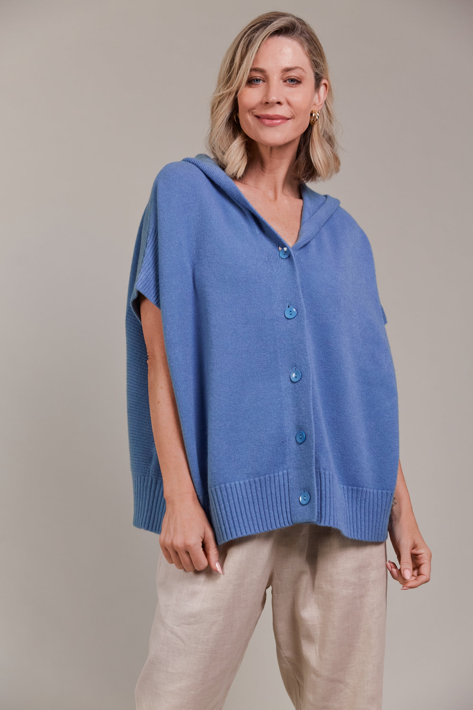 Estel Hood Knit Short Sleeve Cardigan