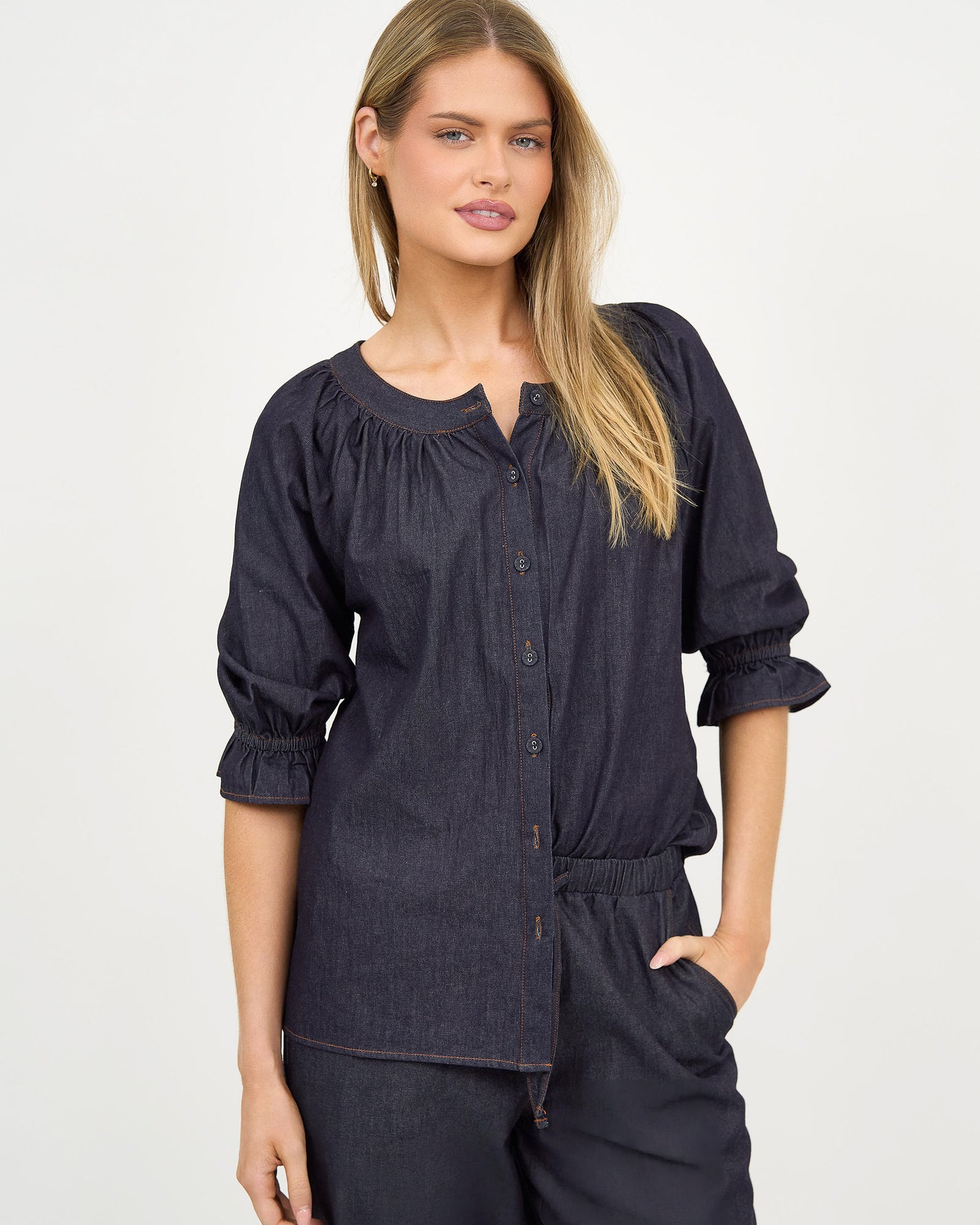 Denim Button Top