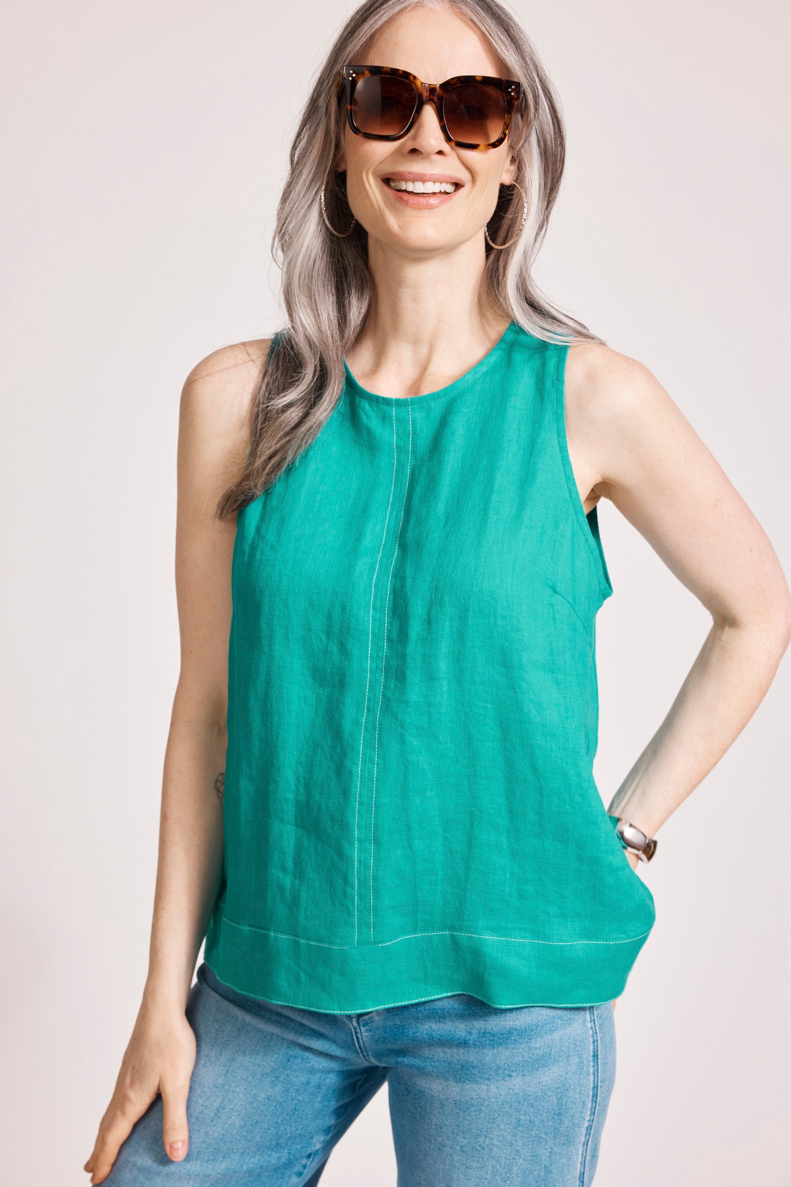 eb&ive Mirimar Tank Top in lagoon green with contrast stitching.