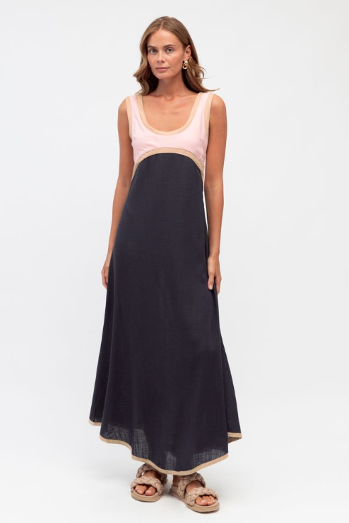 Contrast Split Maxi Dress in Pink and Navy by Ebby & I - Kindred Spirit