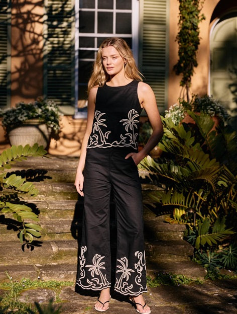Palm Embroidered Pants