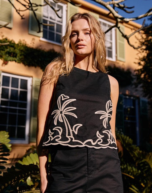 Palm Embroidered Top