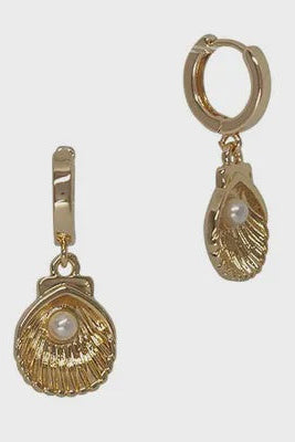 Shell &amp; Pearl Huggie Earrings