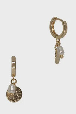 Pearl & Disc Drop Huggie Earrings