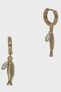 Fish & Pearl Huggie Earrings