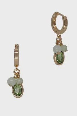 Stone & Oval Huggie Earrings