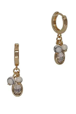 Stone & Oval Huggie Earrings