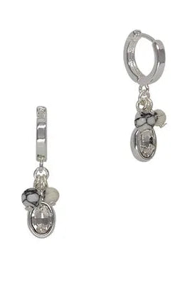 Stone & Oval Huggie Earrings
