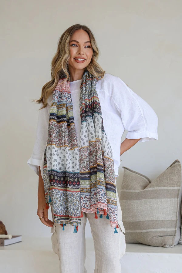 Contrast Print Stripe Scarf