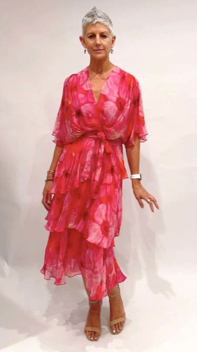 Cross Over Neckline Silk Blend Dress