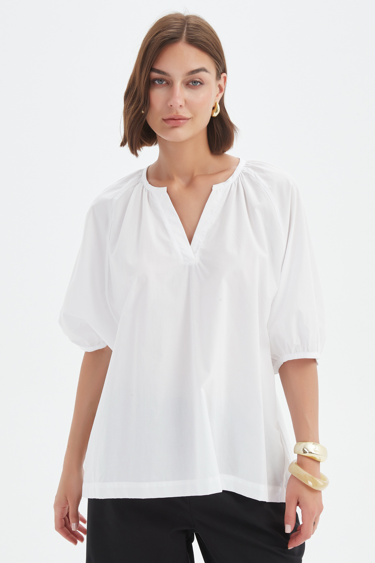 Gathered Notch Neck Top